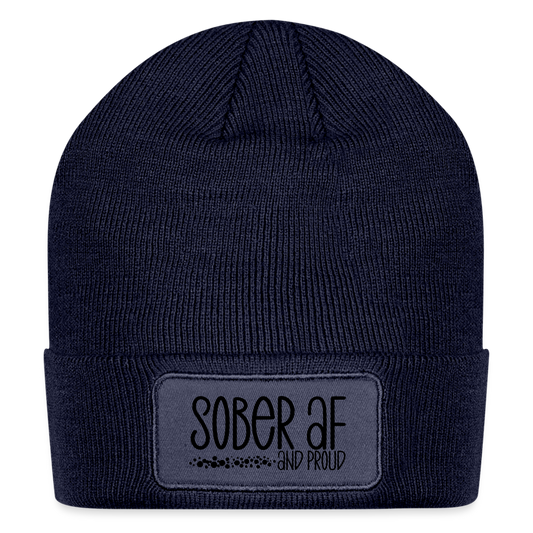 Sober AF and Proud Patch Beanie - navy