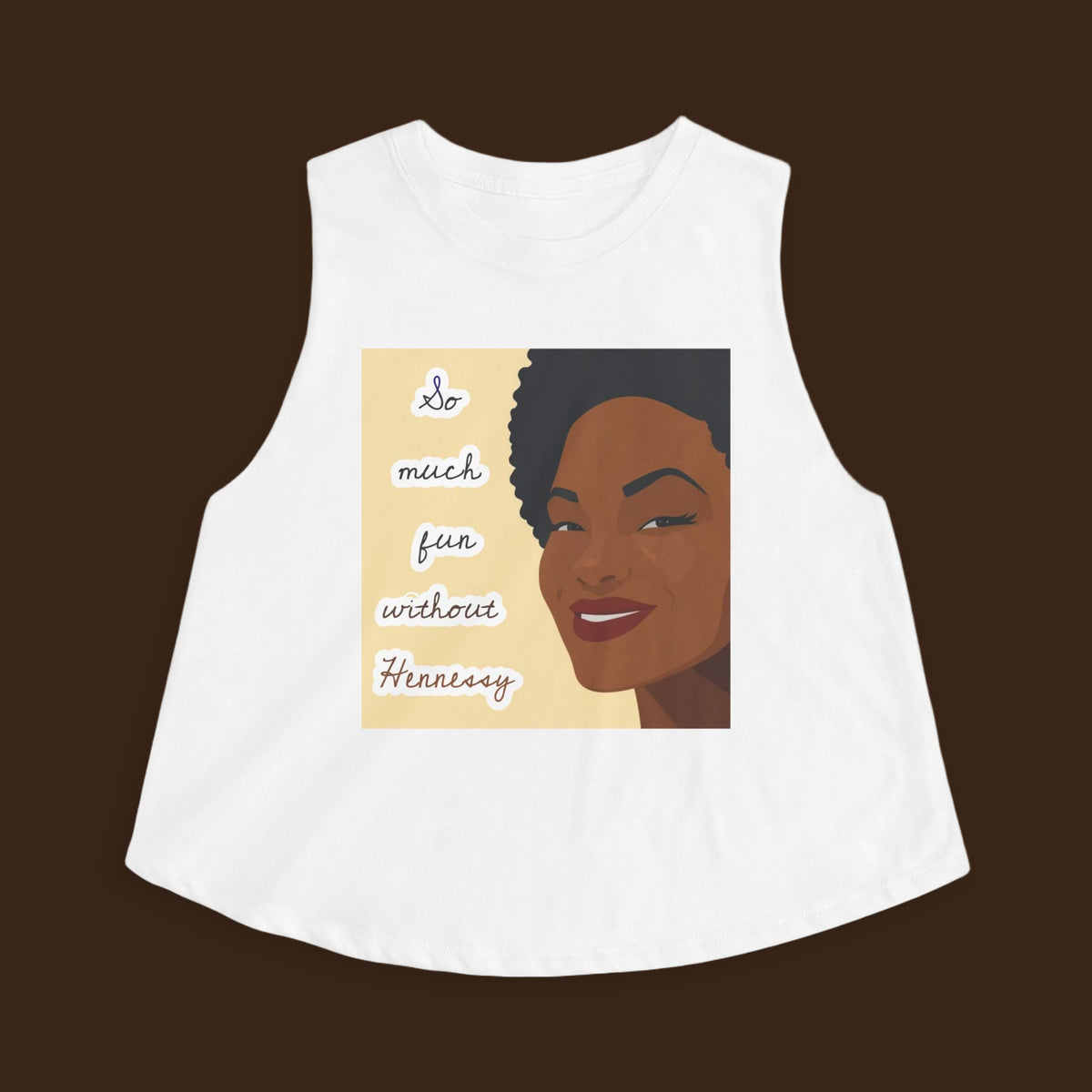 So Much Fun Without Hennessy sleeveless crop top in solid white blend, front