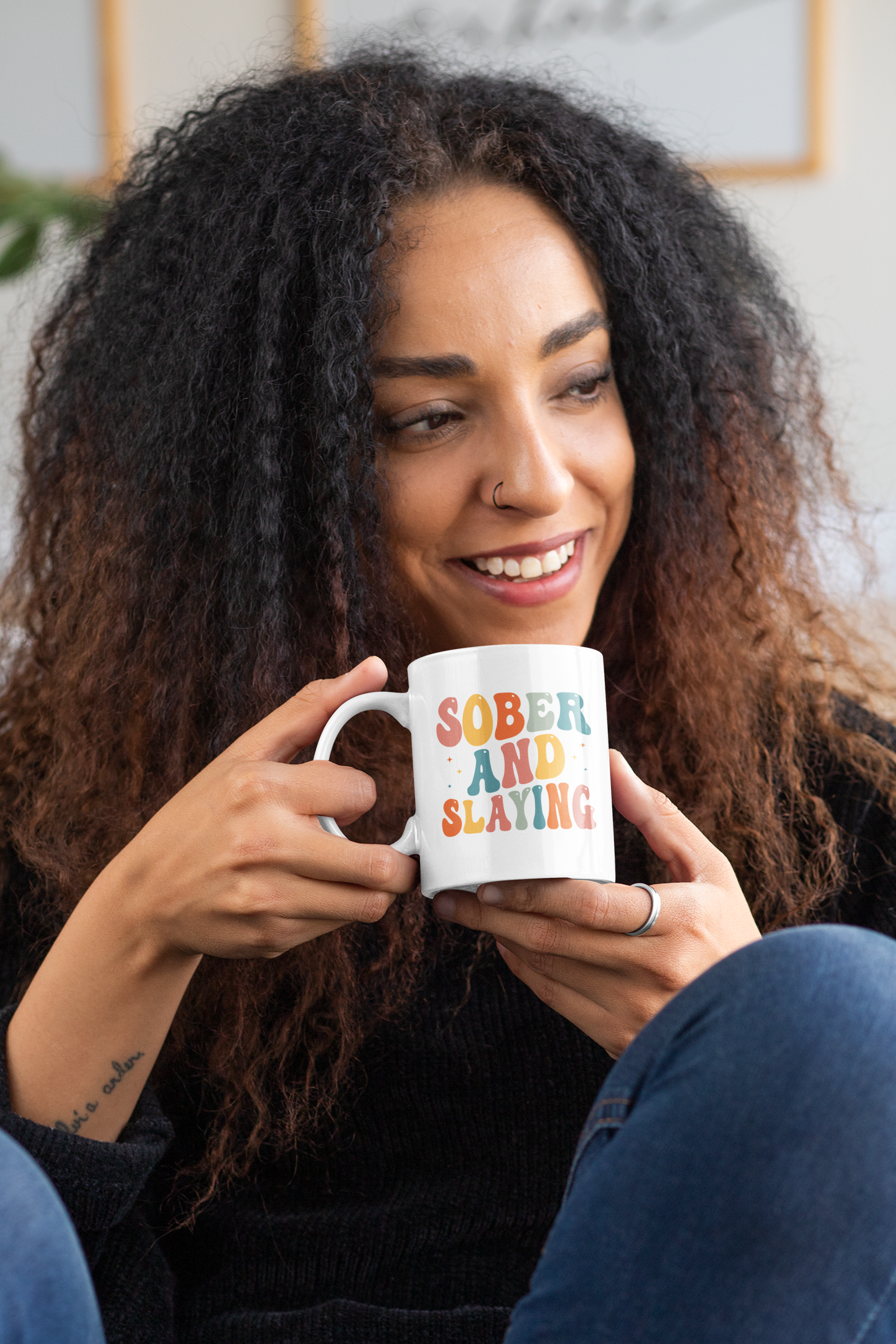 "Sober & Slaying" Ceramic Mug, (11oz)