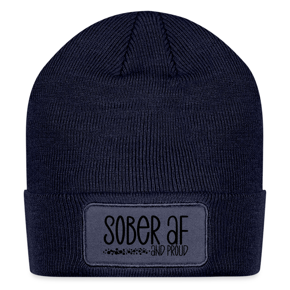Sober AF and Proud Patch Beanie - navy