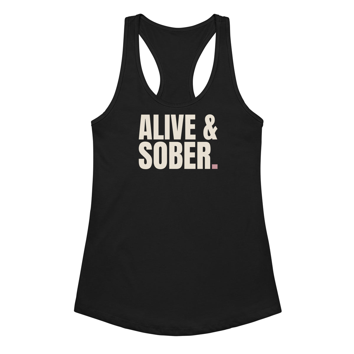 Alive & Sober racerback tank in black, front view