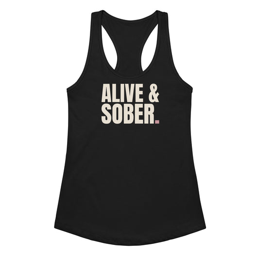 Alive & Sober racerback tank in black, front view